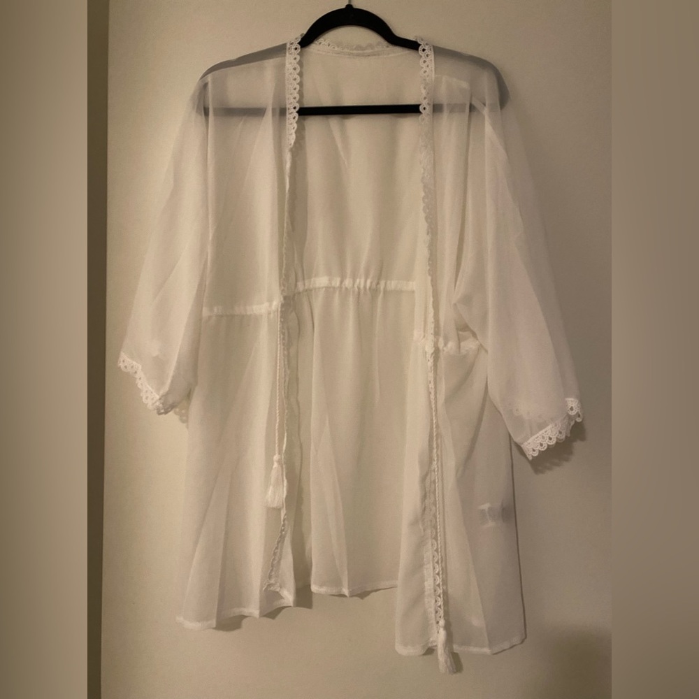 SHEIN Sheer White Lace Swimsuit Coverup Robe